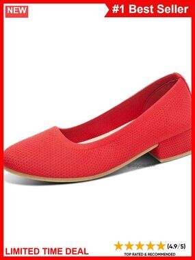Women's Low Chunky Block Heel Pumps Round Toe Knitted Slip-On Business Heels